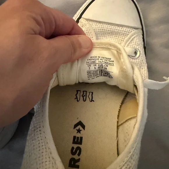 Converse White Canvas Low Top Sneakers with Black Trim - Picture 2 of 2